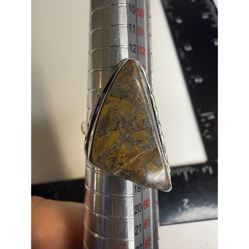 Sterling Silver Jasper Stone Triangle Statement Ring Size 7.5 Artisan Boho